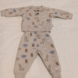 Beige Animal Print Kids Matching Set - Crewneck Top & Jogger Pants